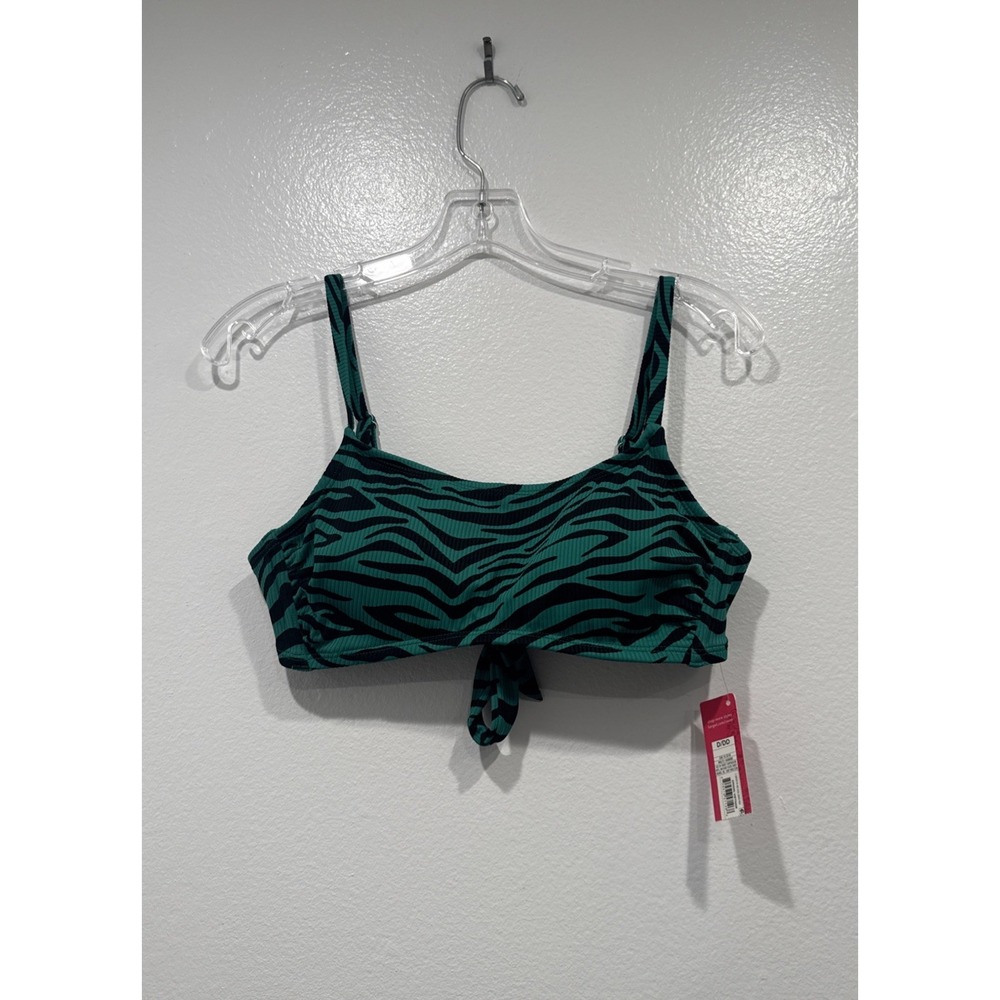 Xhilaration Zebra Print Bikini Top Size D/DD Green Black Tie Back Y2K Look Boho